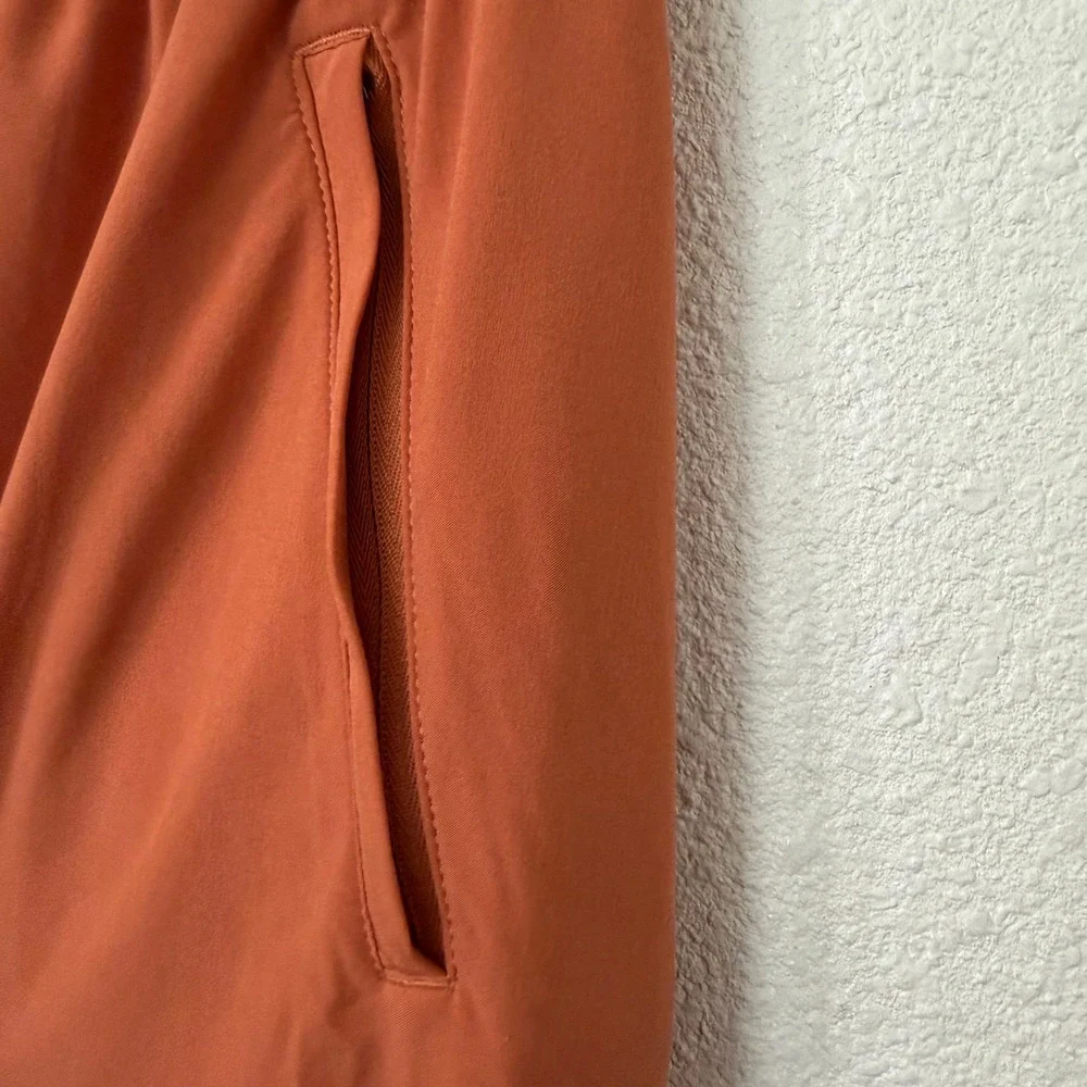 Athleta A-Line Midi Skirt 4 Womens Burnt Orange Zipper Pockets Elastic Earthy
